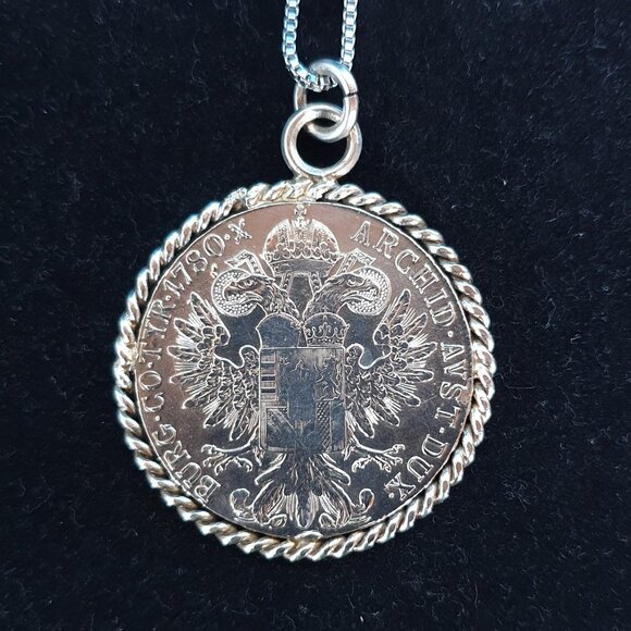 Vintage Sterling Empress Maria Theresa Coin Statement Necklace – 1780 Restrike - Picture 3 of 13